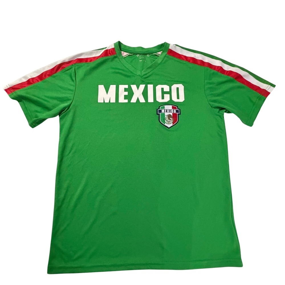 Mexico National Team Soccer Jersey Green V-Neck Short Sleeve Shirt Men Medium